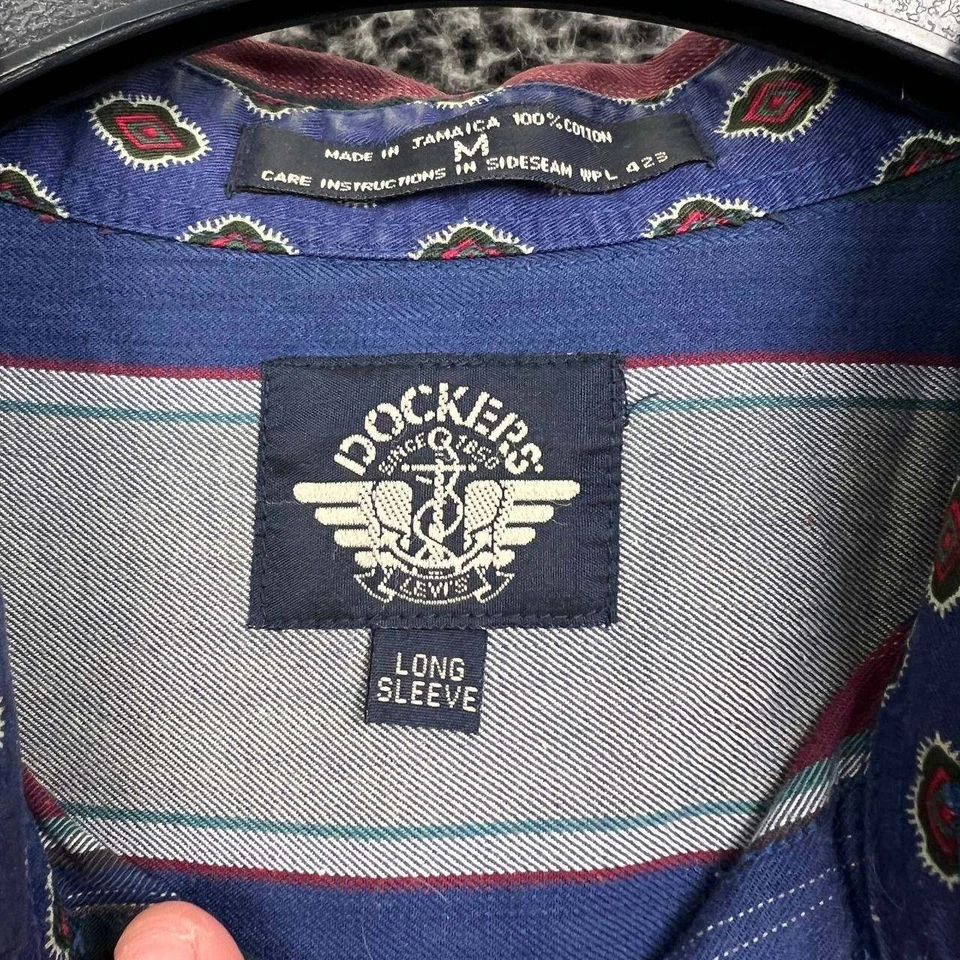 Camisa Dockers Vintage Hombre Mediana Rayas Abotonada Manga Larga Algodón M Foto 3 de 4