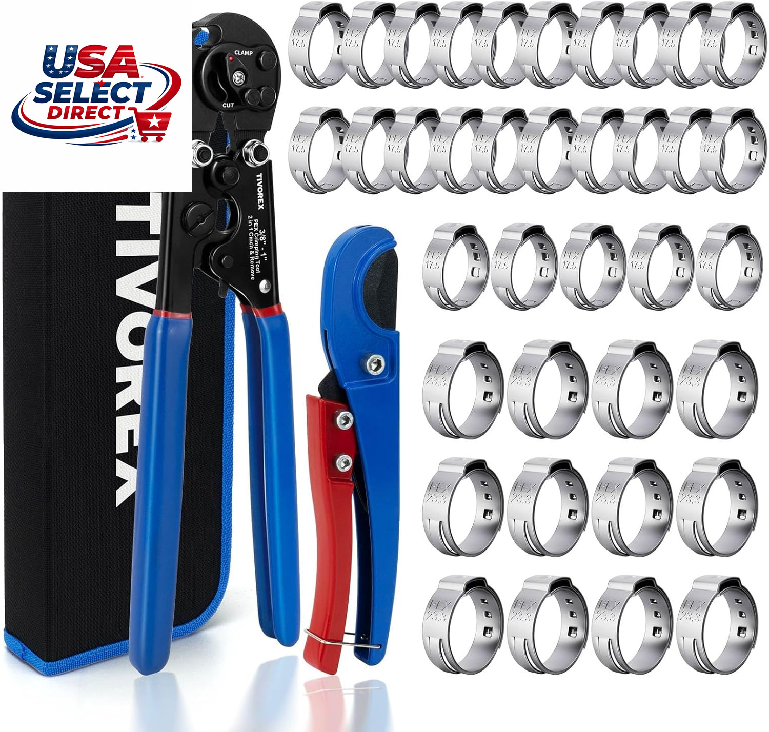 PEX Crimping Tool Kit 2 in 1 Ratchet with Cutter & Clamps