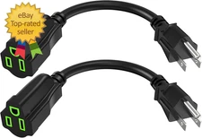 Power Extension Cord 0.5Ft/6Inch(2 Pack), Short 3 Prong Electric Extension Cable