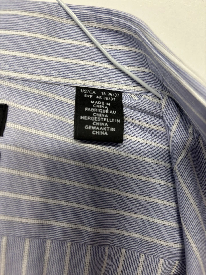 NUEVO SIN ETIQUETAS Camisa Saks Fifth Avenue 18/36-37 Calce Ajustado Rayas Azul Línea del Pelo Foto 4 de 4
