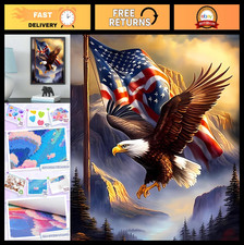 5D Diamond Painting Kit - Eagle with Flag DIY Full Round Art, Home Decor 12x16