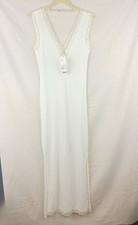 Out From Under White Lace Trim Waffle Knit V-neck Sleeveless Full Slip Maxi