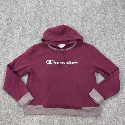 Champion Hoodie Womens Large Purple Fleece Pullover Kangaroo Pocket Logo