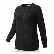 LL Bean Signature Sweater Womens Small Fisherman's Cable Knit Heavy Cotton Black