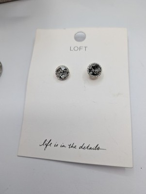 LOFT Gray Crystal Rhinestone Halo Stud Earrings Silver Tone Fashion Jewelry NEW