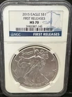 2015 Silver Eagle Dollar NGC MS 70 FIRST RELEASES