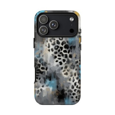 For iPhone/Galaxy/Pixel | Phone Ink Case - Leopard Spots Blue Silver Pattern