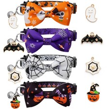 LLHK 4 Pack Halloween Cat Collar with Bow Tie and Bell,Breakaway Kitten Colla...