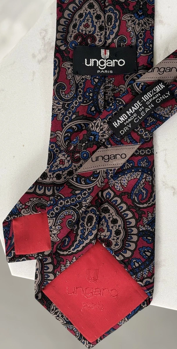 Cravate Ungaro Paris En Soie 100% – Bleu Avec Motif Girafe – Largeur 8,2+ Cm – Occasion Bon état