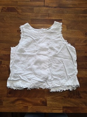 Thread & Supply White Frayed Hem Button Back Crop Top Size Small