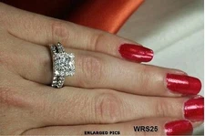 BEAUTIFUL STERLING SILVER PRINCESS 2.7C PAVE CZ ENGAGEMENT WEDDING HALO RING SET