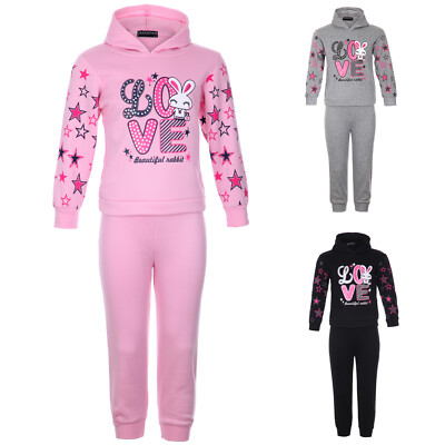 Jogging Anzug Thermo Mädchen Love Hase Baby 2Teiler Stern Rabbit Sport Kinder