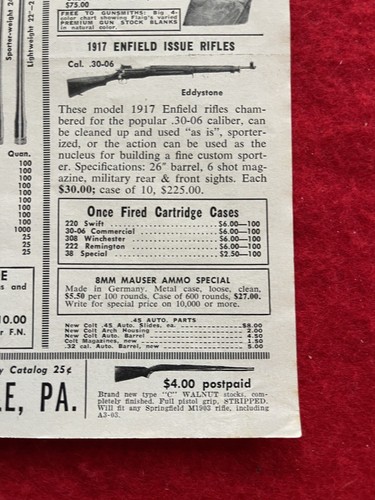 Vintage 1960 Print Ad Flaig’s Firearms Ferlach Over Under, 1898 Mauser, Enfield - 第 3/7 張圖片