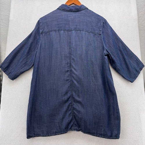 Chico's Denim Dress Tunic Button Front 3/4 Sleeve Pockets Blue Size 2 Casual - Picture 13 of 13
