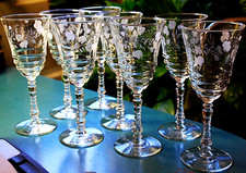 Vtg Set 8 ROCK SHARPE 3005-16 Cut Crystal ARCHED FLOWER Water Goblets Glasses