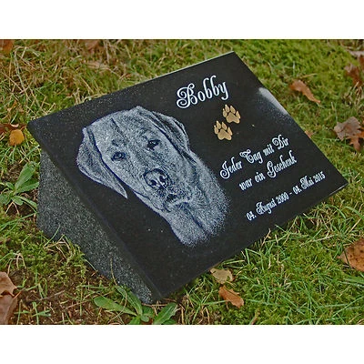 LASERART24 GRABSTEIN Grabplatte + Stütze beide Granit Hund g16s ►Foto+Text Gravur◄ 30x20 cm