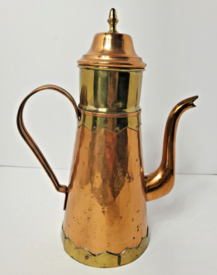 Vintage 11'' Copper Tea Coffee Pot Maker 3 Piece Coffee Kettle Removable Filter