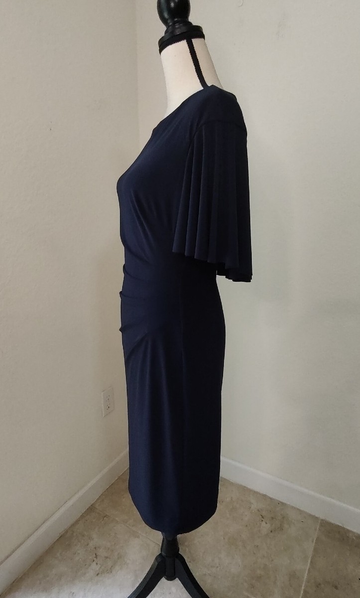 Ralph Lauren 透け感 OVERLAY caplet NAVY DRESS Ralph Lauren Women's Dress Cape-Overlay Sheath Deep Blue