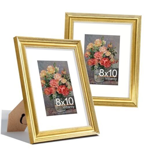 Picture Frames Set of 2, Display 5x7 Pictures with Mat or without 8x10 Gold-image