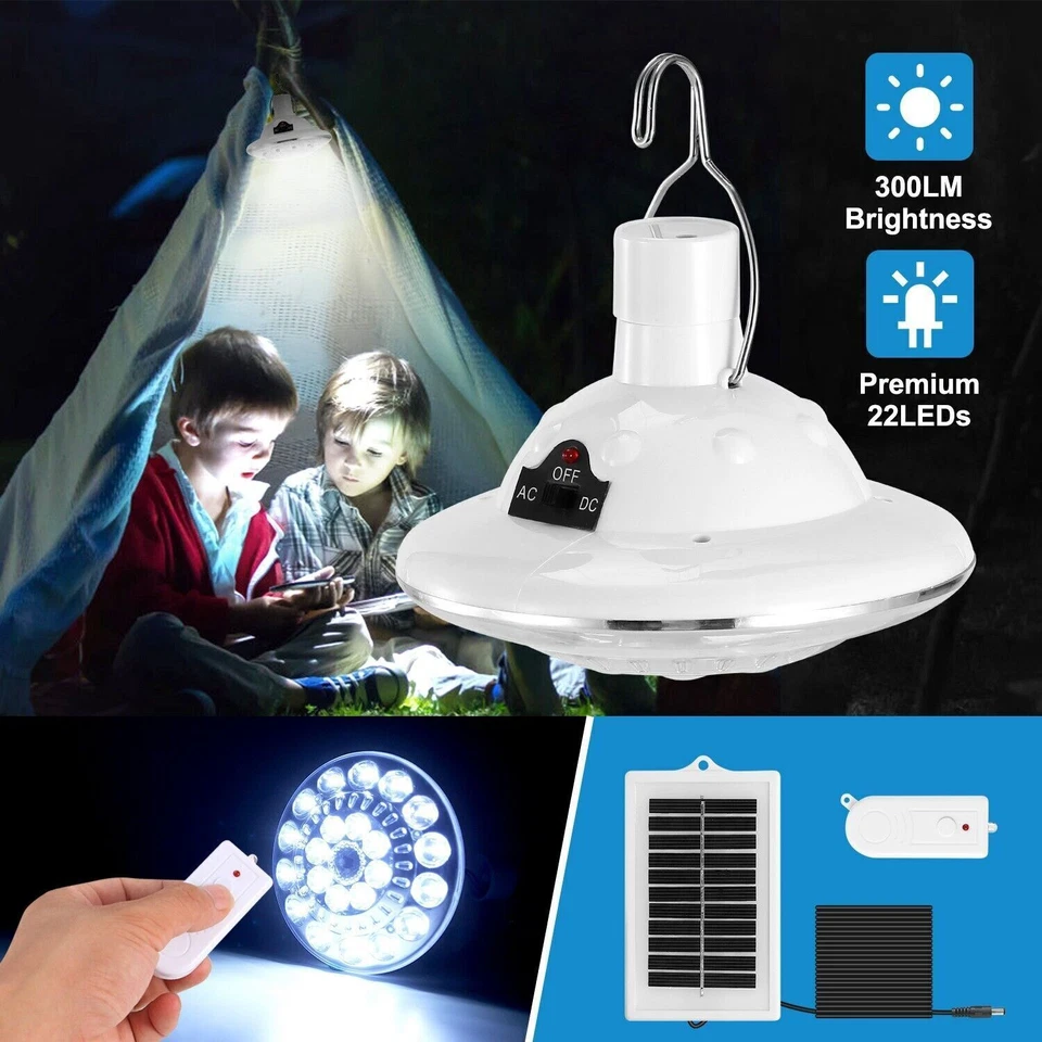20LED Solar Panel Tent Lamp Yard Garden Portable Camping Bulb Light Outdoor Lamp