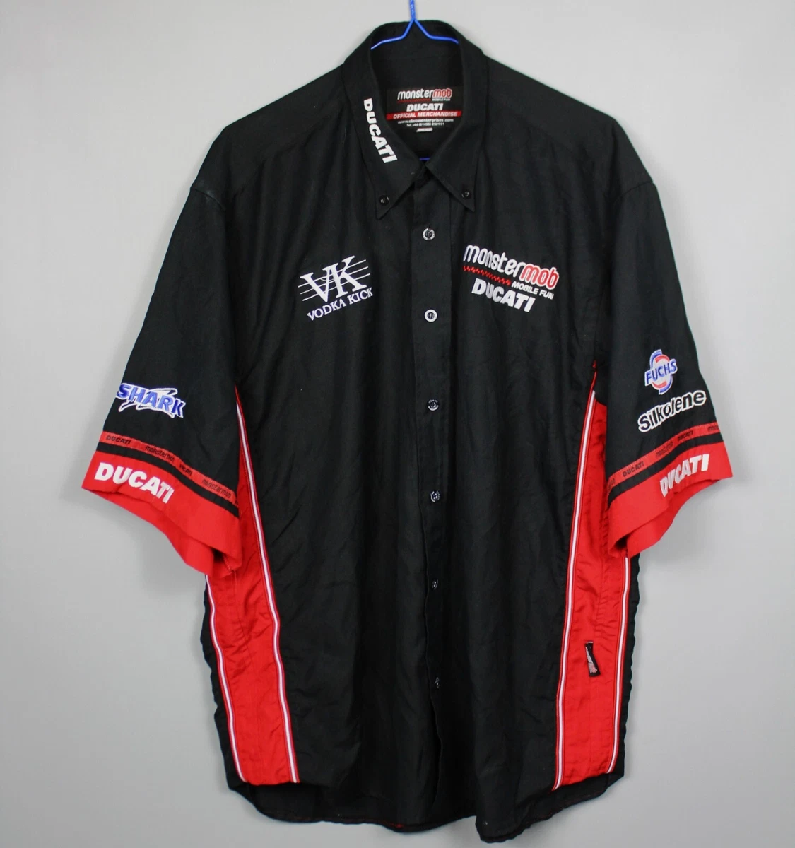 MONSTERMOB MOTORCYCLING TEAM DUCATI PIT CREW SHIRT JERSEY BUTTON RACING SIZE L