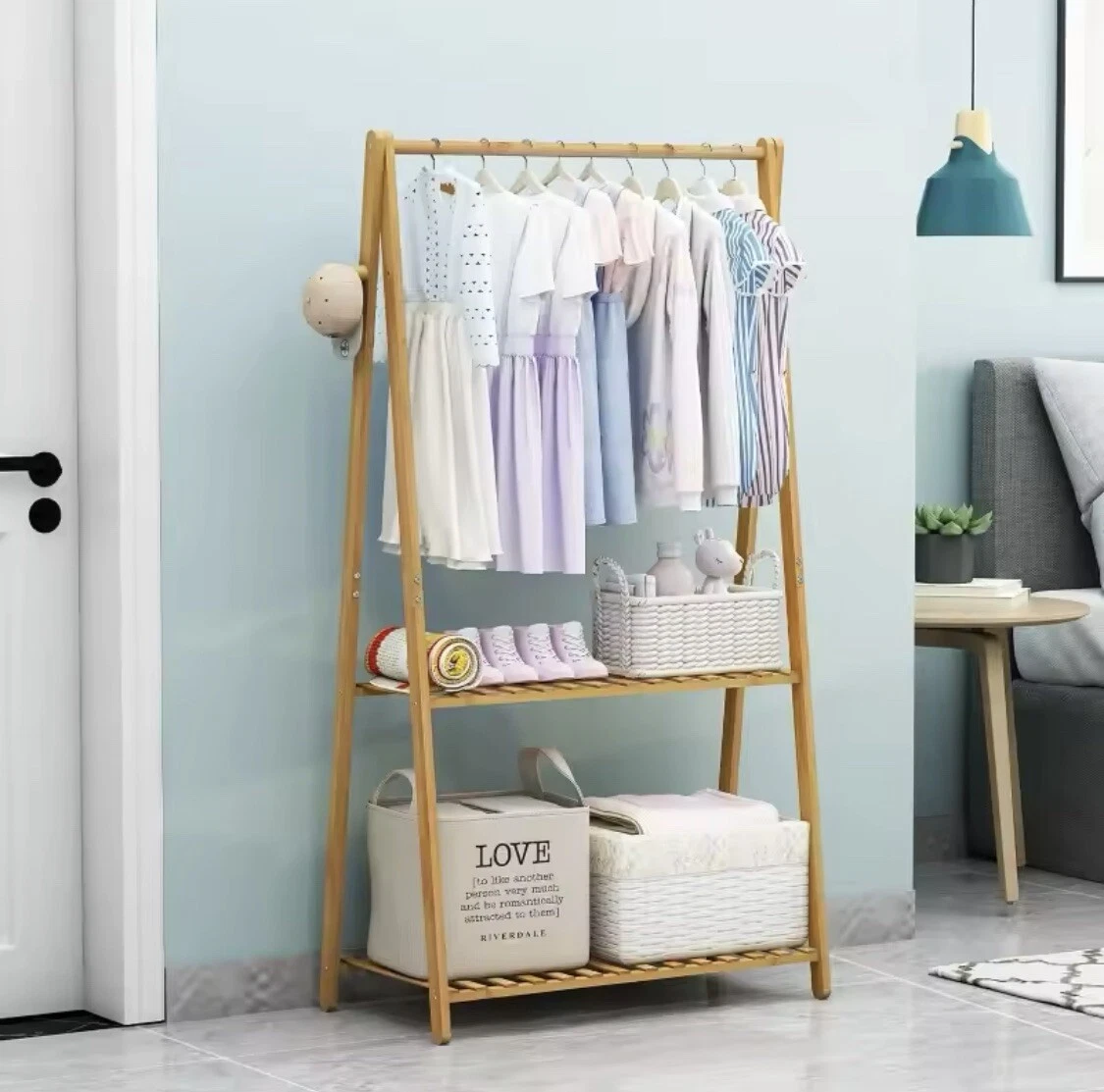 Appendiabiti In Bambù RITA Di IDMarket | 100 Cm Con Ganci E Mensole | Organizzatore Per Casa E Ingresso