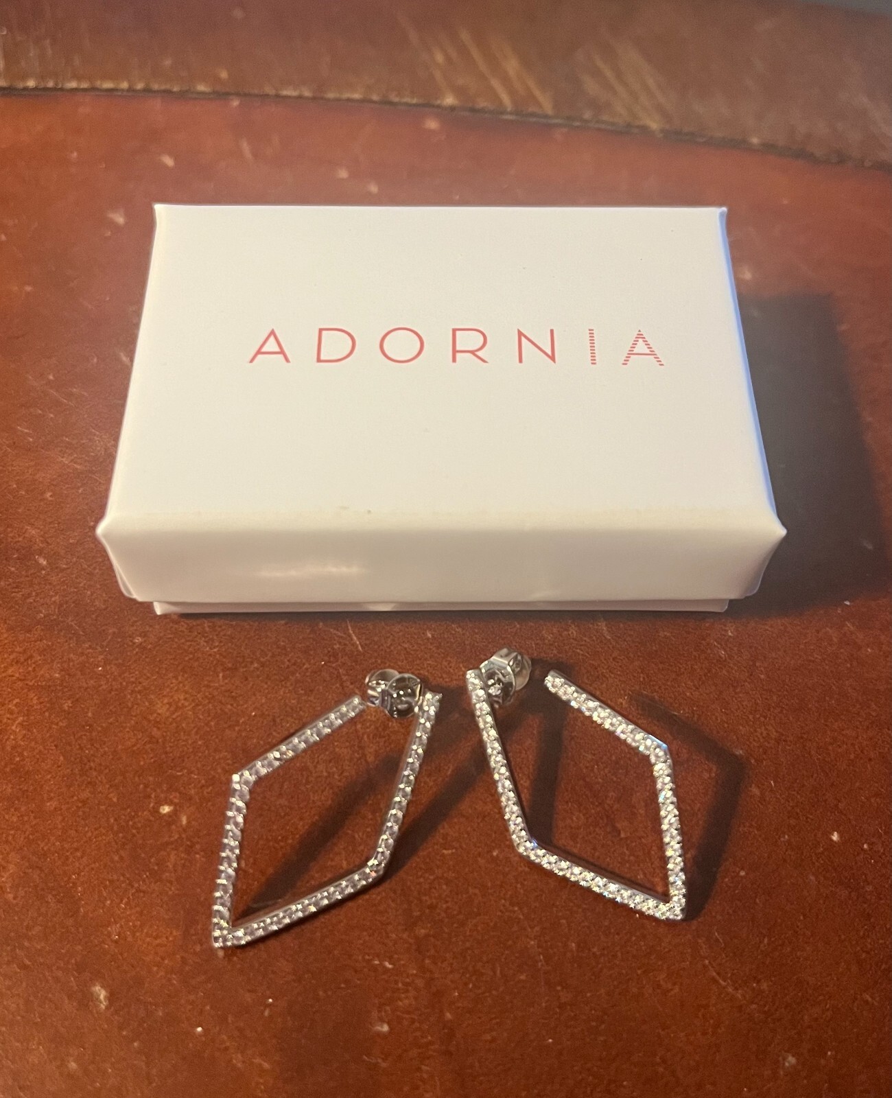 Adornia White Rhodium Silver Swarovski CZ Triangle Hoop Earrings New