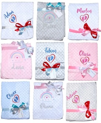 PRIMAWELA® Babydecke mit Namen bestickt Minky Plüsch Kuscheldecke Geschenk