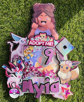 Pokemon Vs Adopt Me Shaker Cake Topper mit LED Lichtern Name und Alter personalisiert