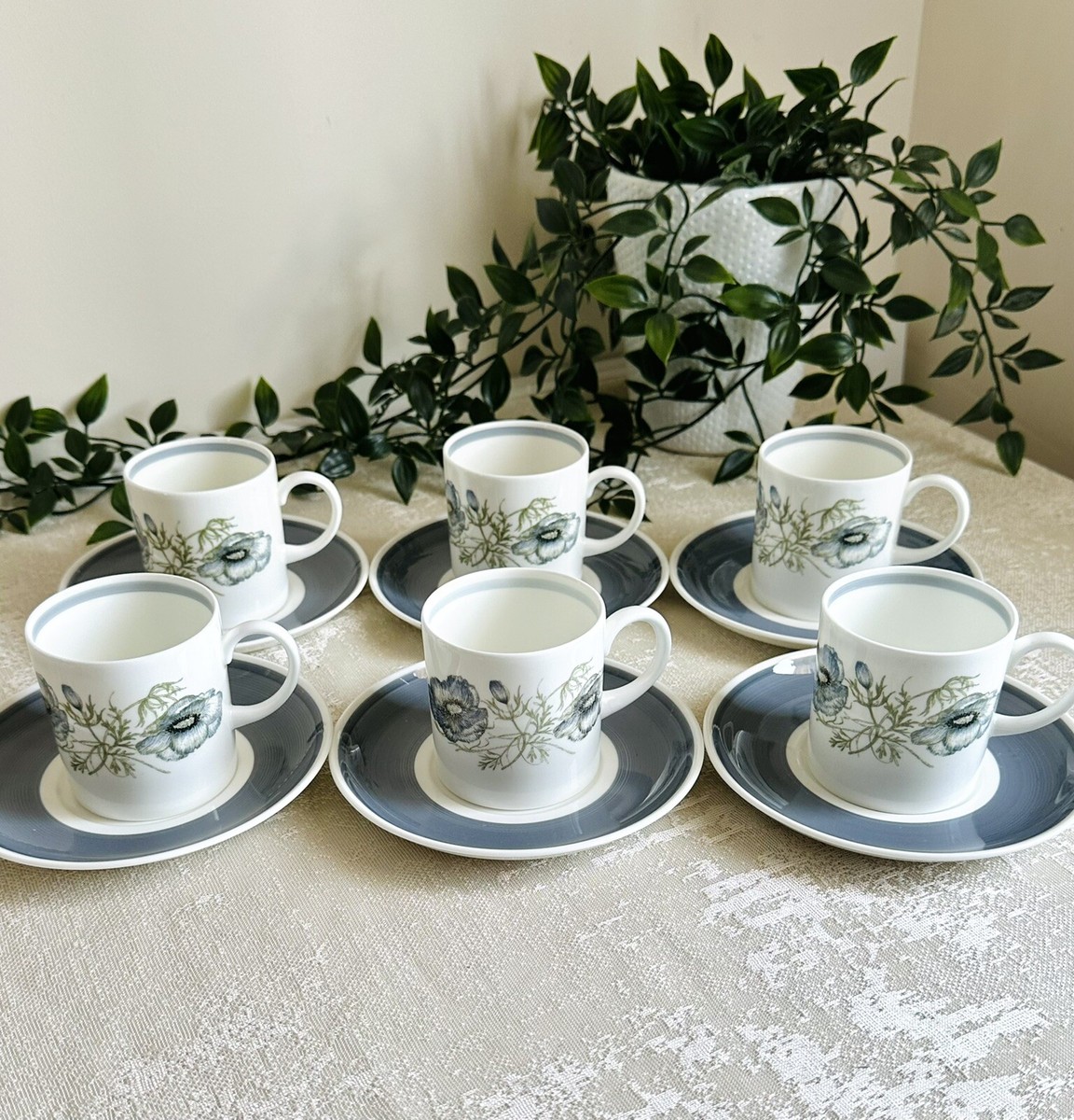 Wedgwood Susie Cooper Design “ Glen Mist” Coffee Cups & Saucers