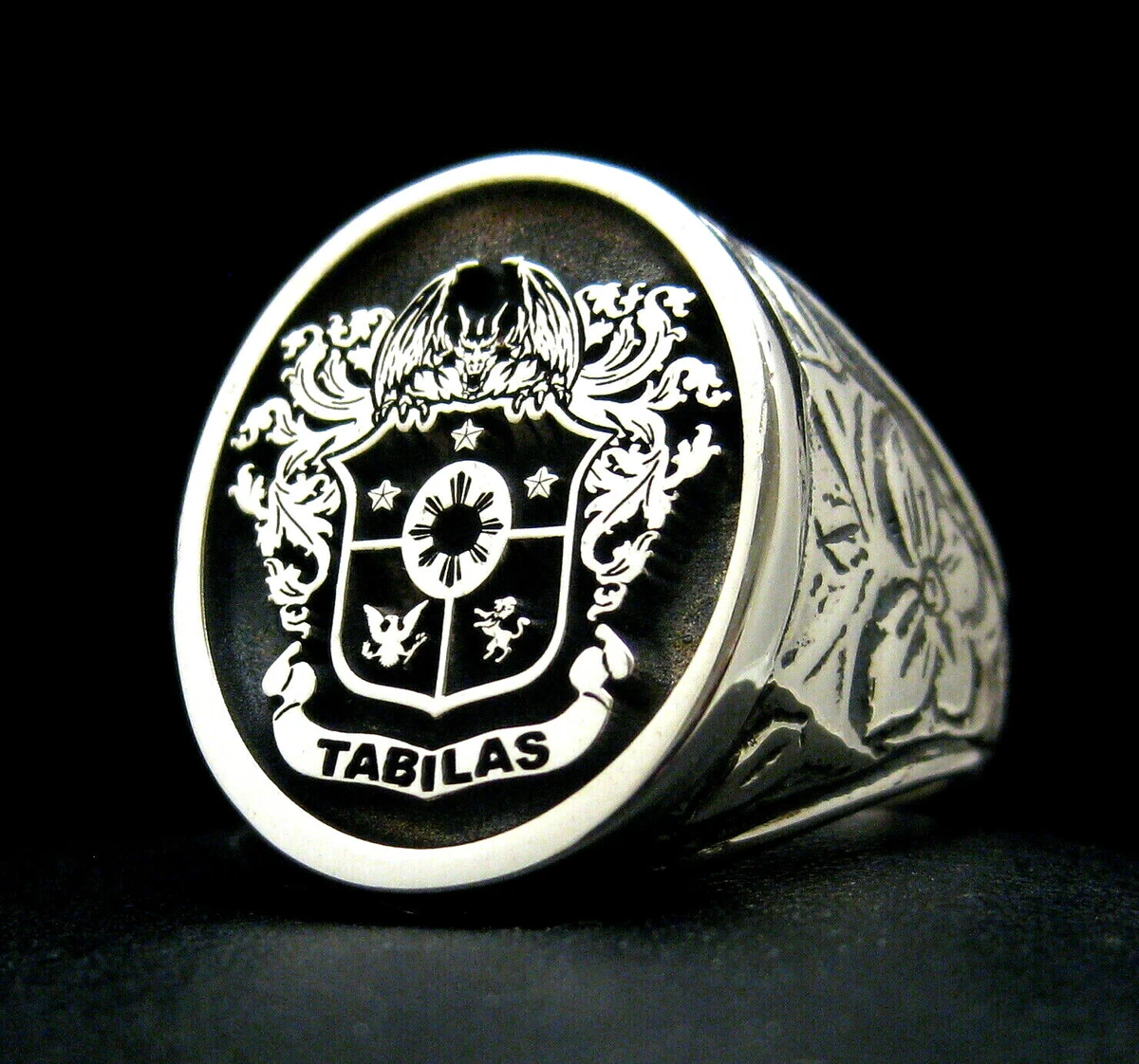 Family Crest Custom Engraved Signet Ring 22x18 XXL Silver 925 by