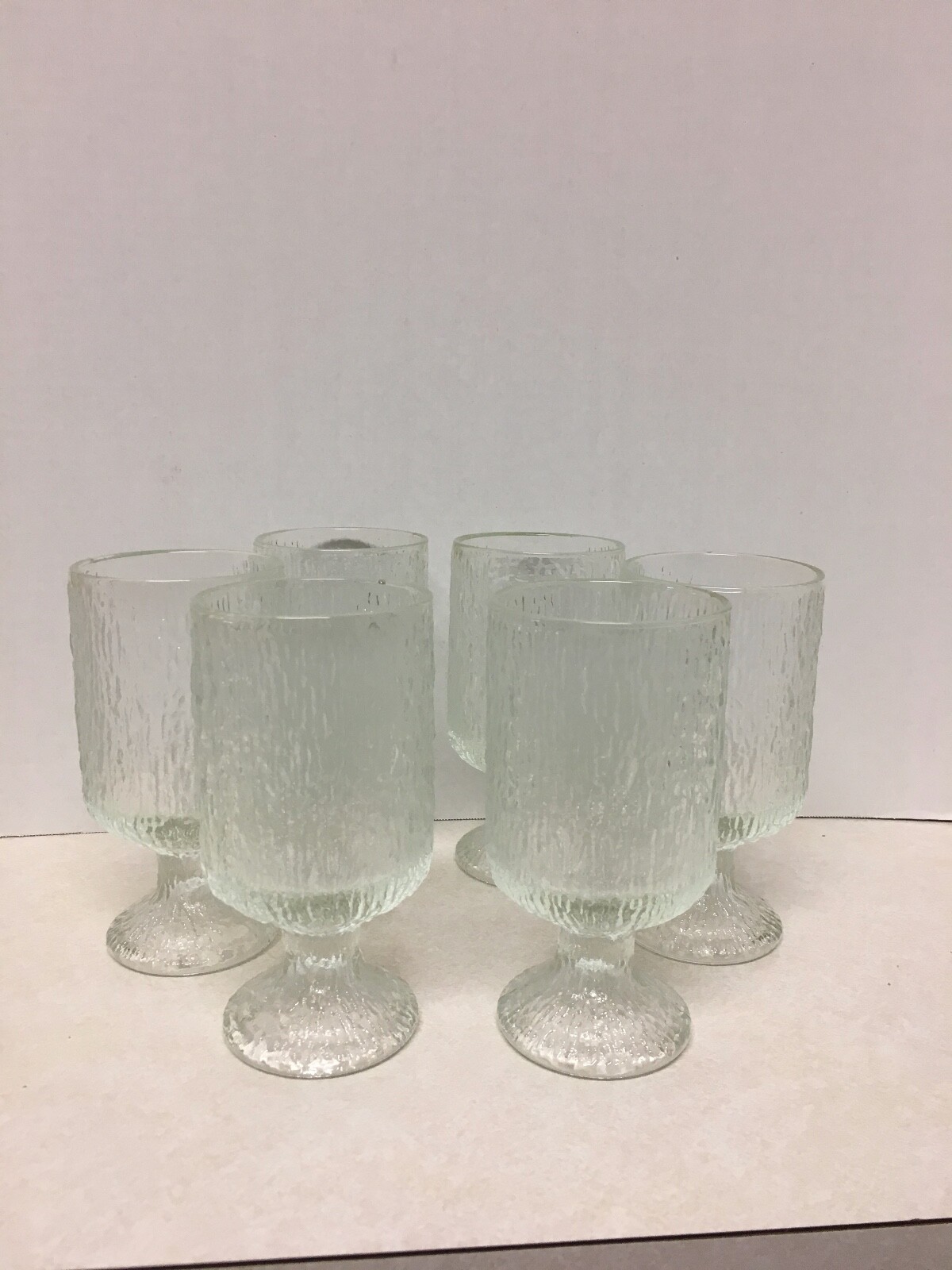 Vintage Set Of 6 Footed Textured Glass Drinking Glasses eBay