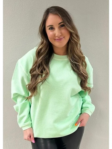 MOON RYDER NEON LIME ESSENTIAL LUXE CORDED CREW SWEATSHIRT SIZE XL SO COOL!!!