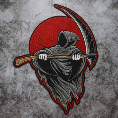 Large Grim Reaper Iron On Patch 33x25cm Embroidered Gothic for