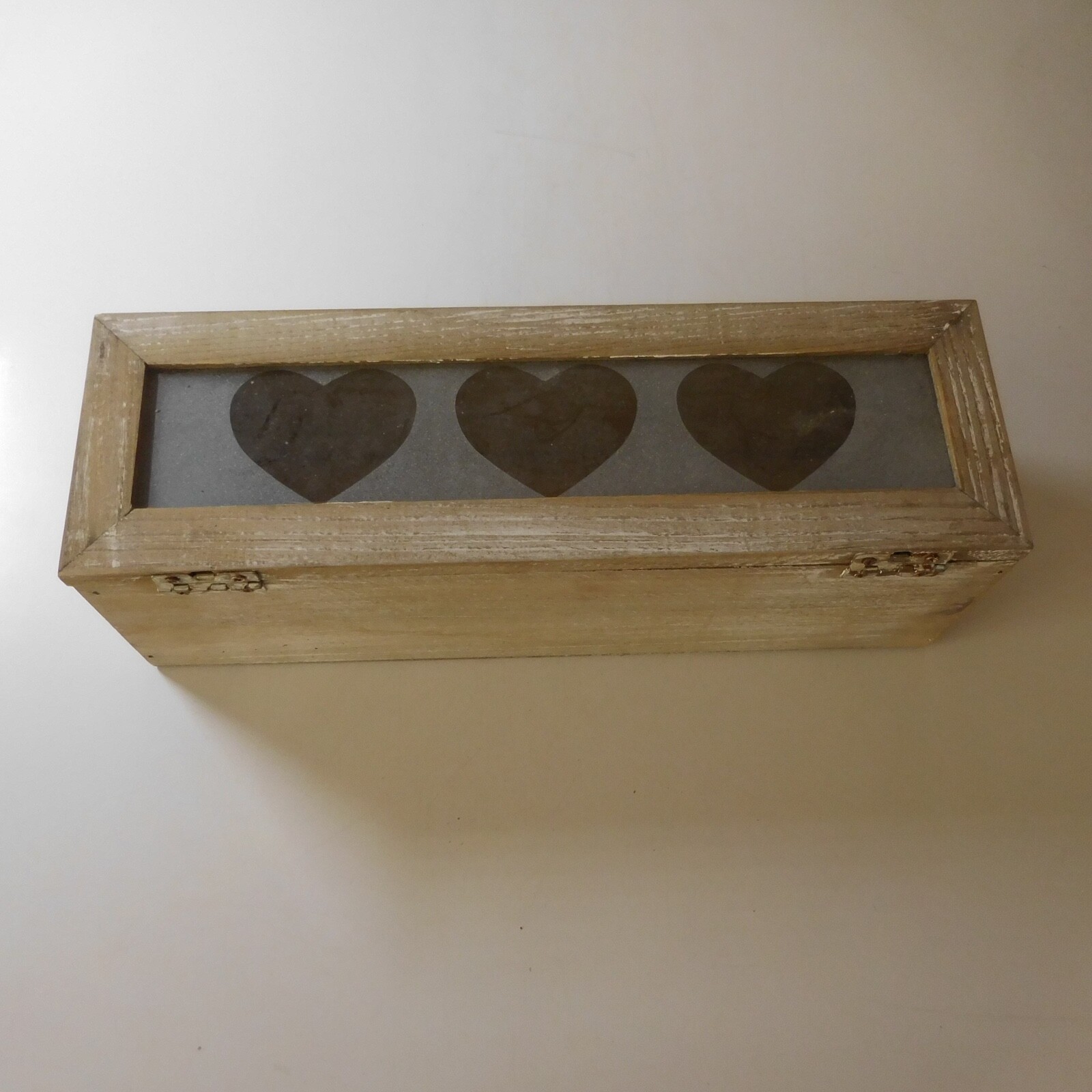 N9088 Vintage Art Deco Heart Display Case Box Wood Glass Brass Handmade