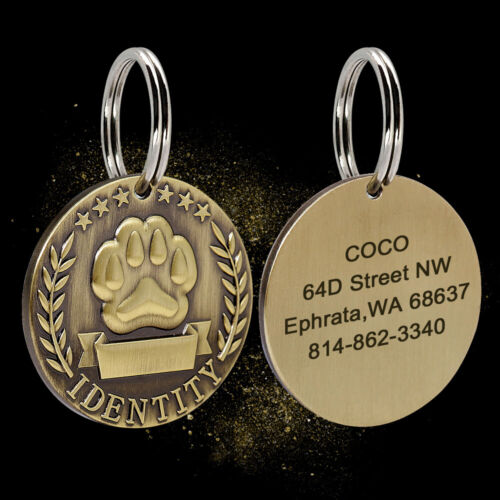 Personalized Pet Dog ID Tags Brass Rectangle Name Address Collar Discs Engraved - Picture 6 of 14