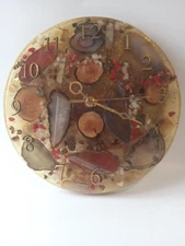 VTG Handmade Geode Wood Glitter in Lucite Unique 9" Wall Clock