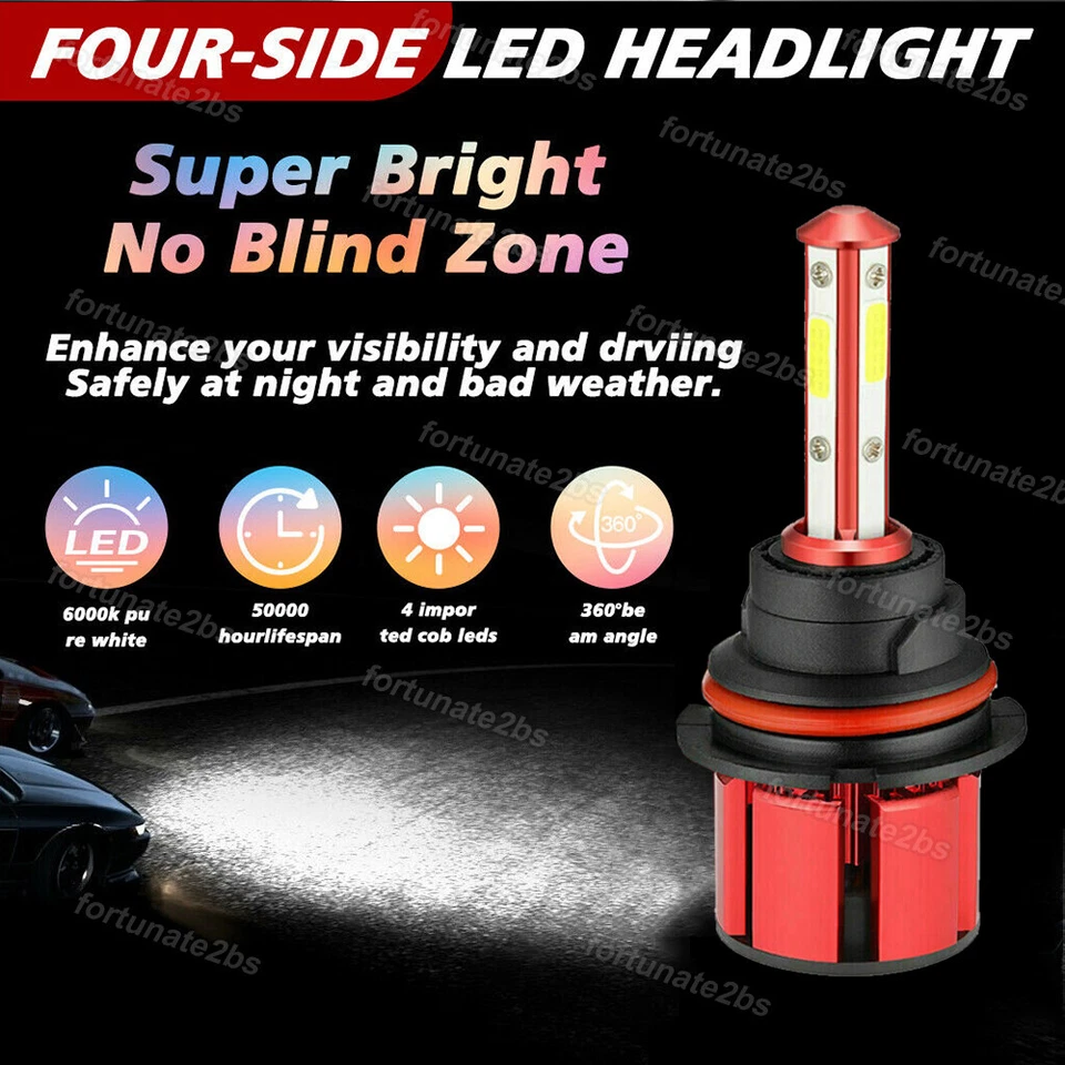9007 4 Sides LED Headlight Bulbs Kit Hi/Lo For Ford F-150 F-250 F-350 Super Duty - Image 4 of 4