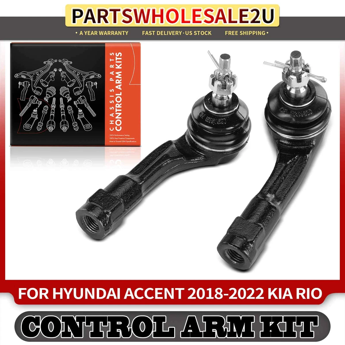Kit De 4 Extremos De Barra De Acoplamiento Delanteros Internos Y Externos Para Kia Rio 2018-2023 Y Hyundai Accent 2018-2022