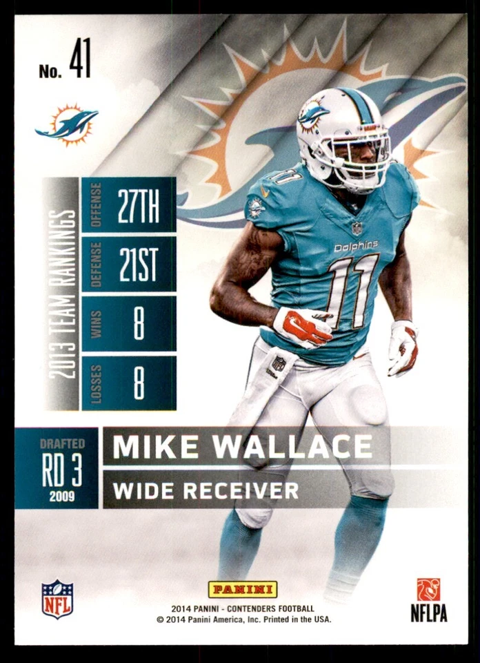 2014 Panini Contenders Mike Wallace Football Cards #41 - Image 2 of 2