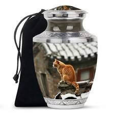 Orange Cat Burial Urns for Human Ashes Adult Men, Decorative Urn 10 Inch 