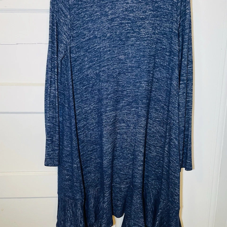 Cárdigan suéter plumero Context Lord and Taylor para mujer M azul jaspeado frente abierto Foto 4 de 4