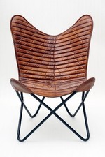 Fatto a Mano Antico Pelle Salotto Accento Farfalla Rilassa Poltrona Vintage