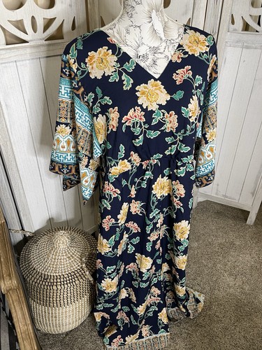 Abito Chicos donna taglia 2,5 (14) blu floreale midi boho colorato floreale