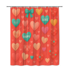Cute Heart Pattern Shower Curtain for Kids, Love and Happy Theme