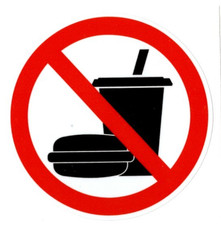 NO FOOD NO DRINK stickers  Select a Size  white  outdoor durable  decals
