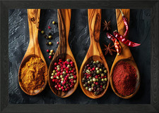 Spoons of Herbs and Spices Framed Wall Art Poster Canvas Print Picture