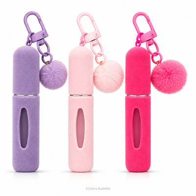 5ml Refillable Perfume Atomizer Bottle Keychain Travel Spray Pom Charm Portable