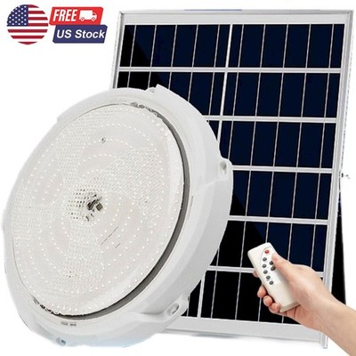 LED Solar Ceiling Light Indoor Outdoor Shed Solar Pendant Lamp w/ Remote Control