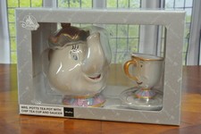 Disney Mrs Potts Tea Pot with Chip Tea Cup  Saucer Beauty and the Beast NEW
